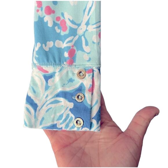 Lilly Pulitzer Sophie Dress Women's Small Bay Blue Pink Into the Deep UPF 50+ - Picture 5 of 5